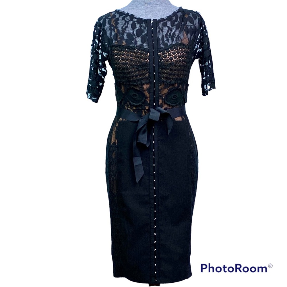 Bequile by Byron Lars Carissima Sheath Dress for Anthropologie Black Lace Sz 4P